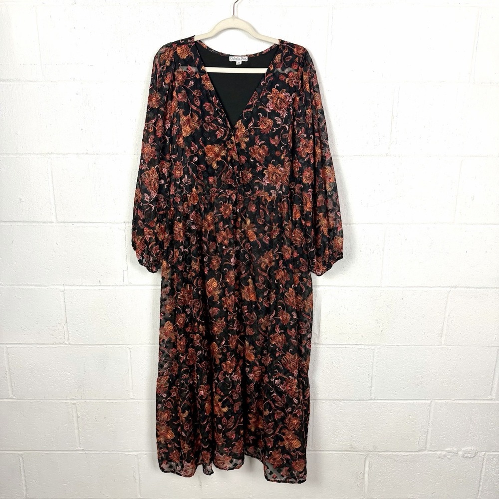 Ophelia Roe Floral Peasant Dress Plus Size 3X Sheer Tiered Layers Autumn Fairy